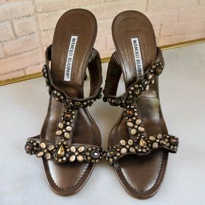 Manolo Blahnik Jewled Heels Brown 38.5 US 8